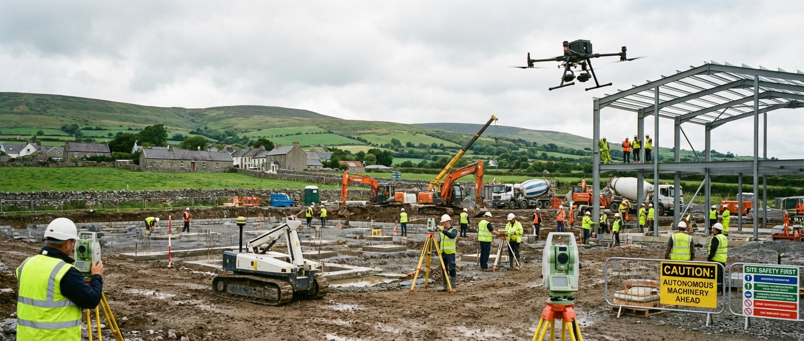 Various construction robots on an Irish building site