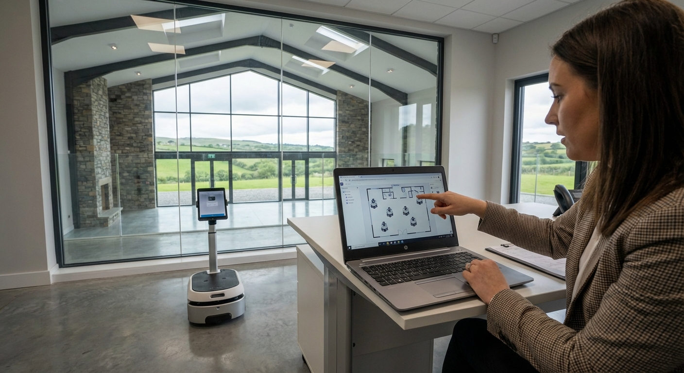 Event planner reviewing robot schedule