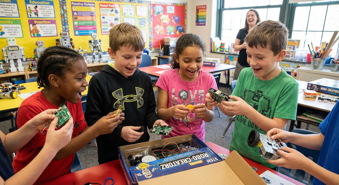 Students beginning their first robotics project